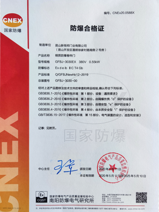 整门防爆认证证书